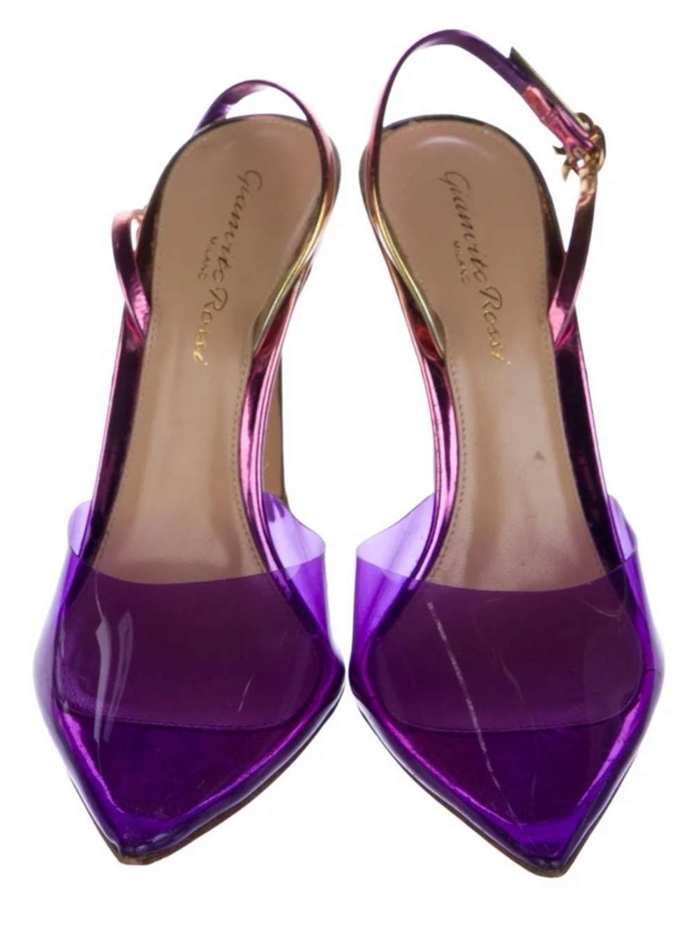 Gianvito Rossi Purple Transparent Pointed Toe Stiletto Slingback - Picture 3 of 4